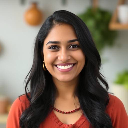 A photo of Priya Patel, the Nutrition and Wellness Advisor at Culinary Canvas, smiling confidently.